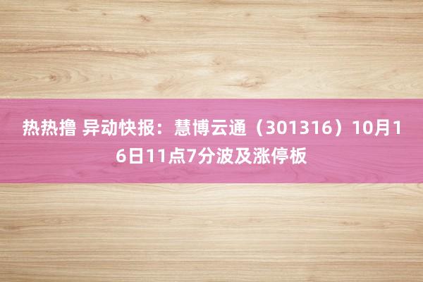 热热撸 异动快报：慧博云通（301316）10月16日11点7分波及涨停板