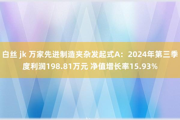 白丝 jk 万家先进制造夹杂发起式A：2024年第三季度利润198.81万元 净值增长率15.93%