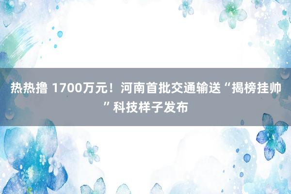 热热撸 1700万元！河南首批交通输送“揭榜挂帅”科技样子发布