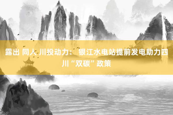 露出 同人 川投动力： 银江水电站提前发电助力四川“双碳”政策