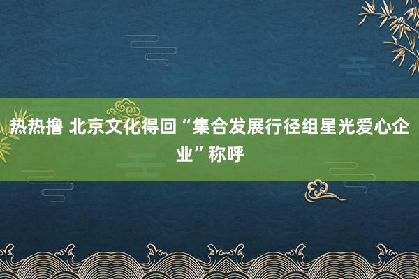 热热撸 北京文化得回“集合发展行径组星光爱心企业”称呼