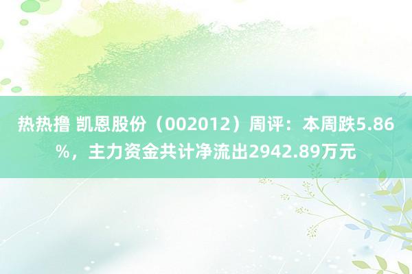 热热撸 凯恩股份（002012）周评：本周跌5.86%，主力资金共计净流出2942.89万元