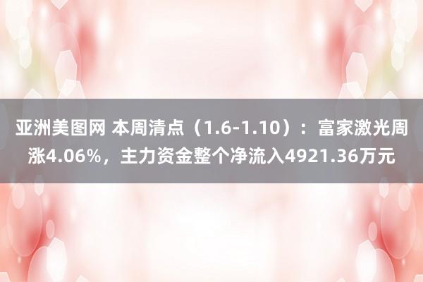 亚洲美图网 本周清点（1.6-1.10）：富家激光周涨4.06%，主力资金整个净流入4921.36万元